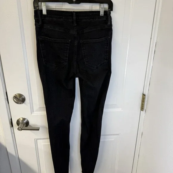 All Saints Dax Asymmetric Raw Hem Jeans Black Skinny Stretch Womens Size Med - Picture 2 of 6